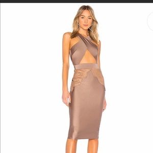 Michael Costello Taupe Cutout Midi Dress